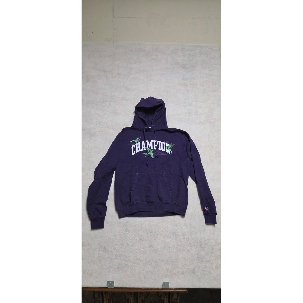 Champion Hoodie Size Medium Purple Bird Graphic Pullover Sweatshirt